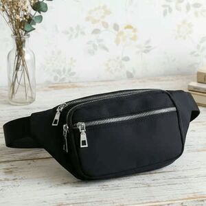 Ladies Triple Zip Black Fanny Pack Bag